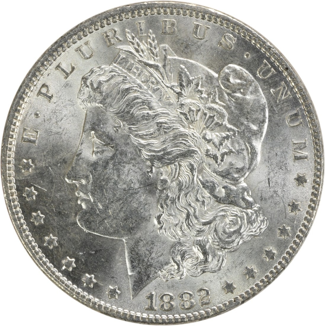 Brilliant Uncirculated 1882 Silver Dollar Morgan Uncertified No Mint Mark: Brilliant Uncirculated 1882 Silver Dollar Morgan Uncertified No Mint Mark This 1882 Morgan Silver Dollar is an uncirculated, pre-owned coin from the United States. It is composed of silver and has no 