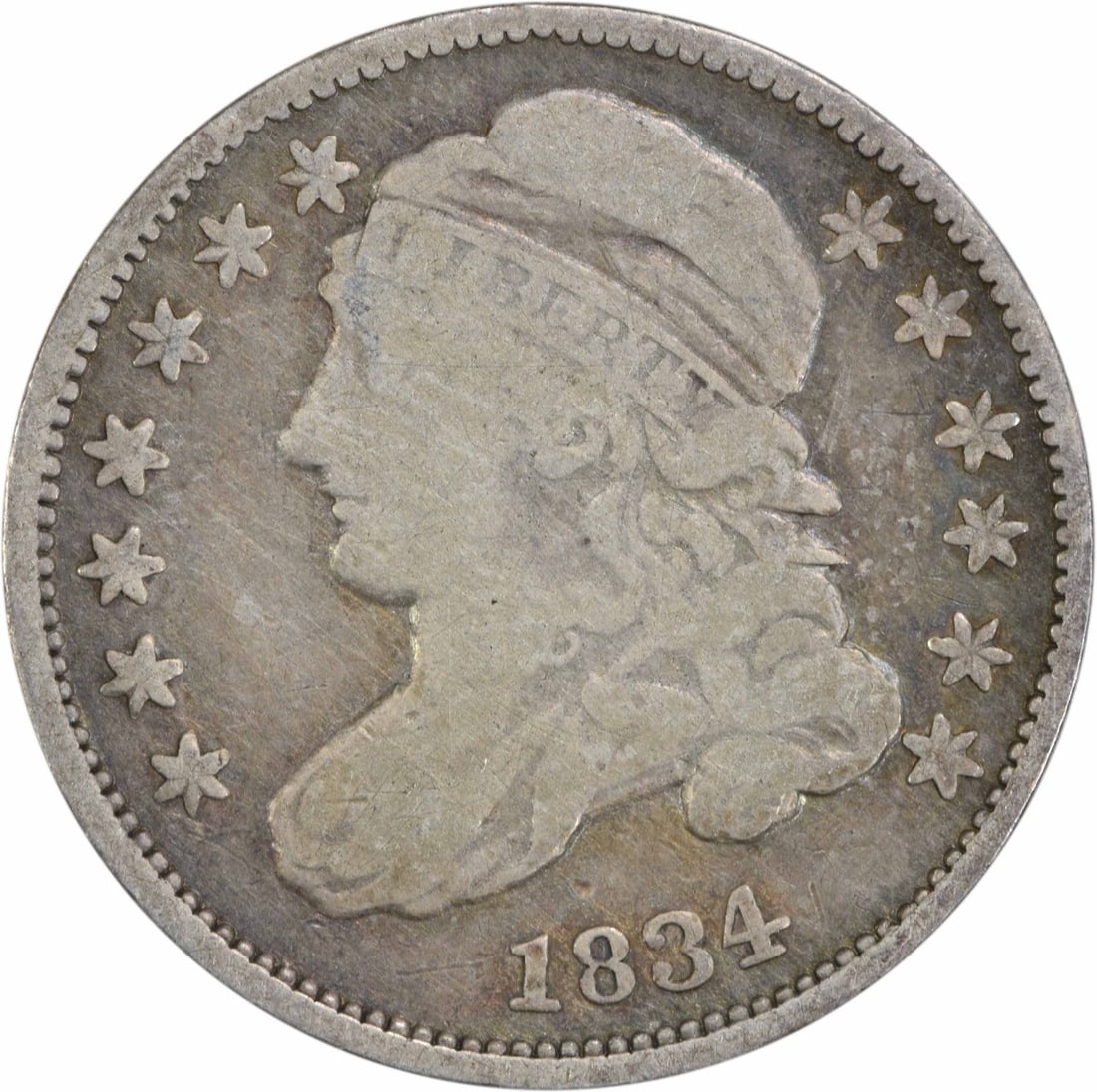 1834 Capped Bust Silver Dime 10C VG Uncertified Philadelphia: 1834 Capped Bust Silver Dime 10C VG Uncertified Philadelphia This 1834 Capped Bust Silver Dime is an excellent addition for collectors. It features a diameter of 18.50 mm and is composed of 89.2% silv