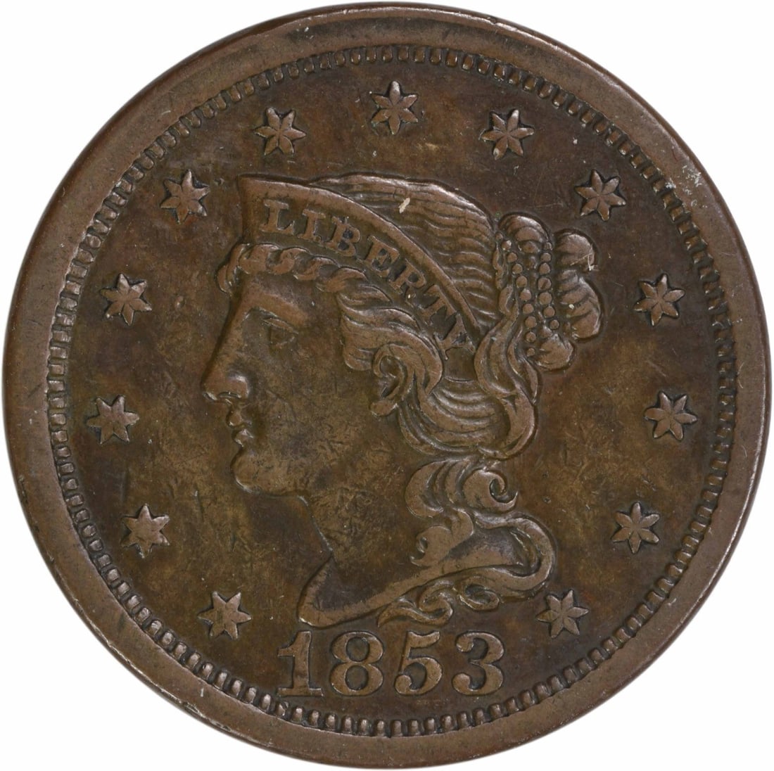 1853 Braided Hair Large Cent EF Uncertified Philadelphia Mint (1 of 2)