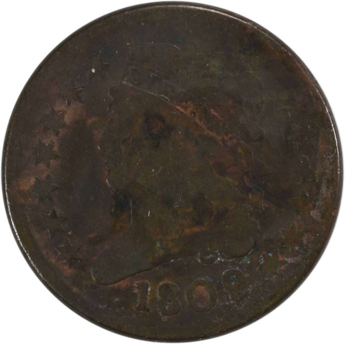 1809 Classic Head Half Cent Copper Coin John Reich Uncertified: 1809 Classic Head Half Cent Copper Coin John Reich Uncertified This 1809 Half Cent features the Classic Head design by John Reich and was minted in Philadelphia. The coin is in VG (Very Good) conditio