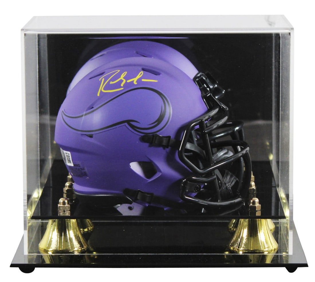 Randy Moss Signed Mini Helmet with Display Case BAS Witnessed: Randy Moss Signed Mini Helmet with Display Case BAS Witnessed This Minnesota Vikings alternate Rave Speed mini helmet has been personally autographed by NFL star Randy Moss. The helmet comes with a UV
