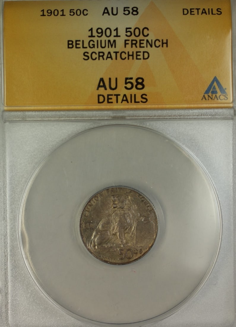 Belgium 1901 Silver 50 Centimes Leopold II ANACS AU-58 Certified Coin (1 of 2)