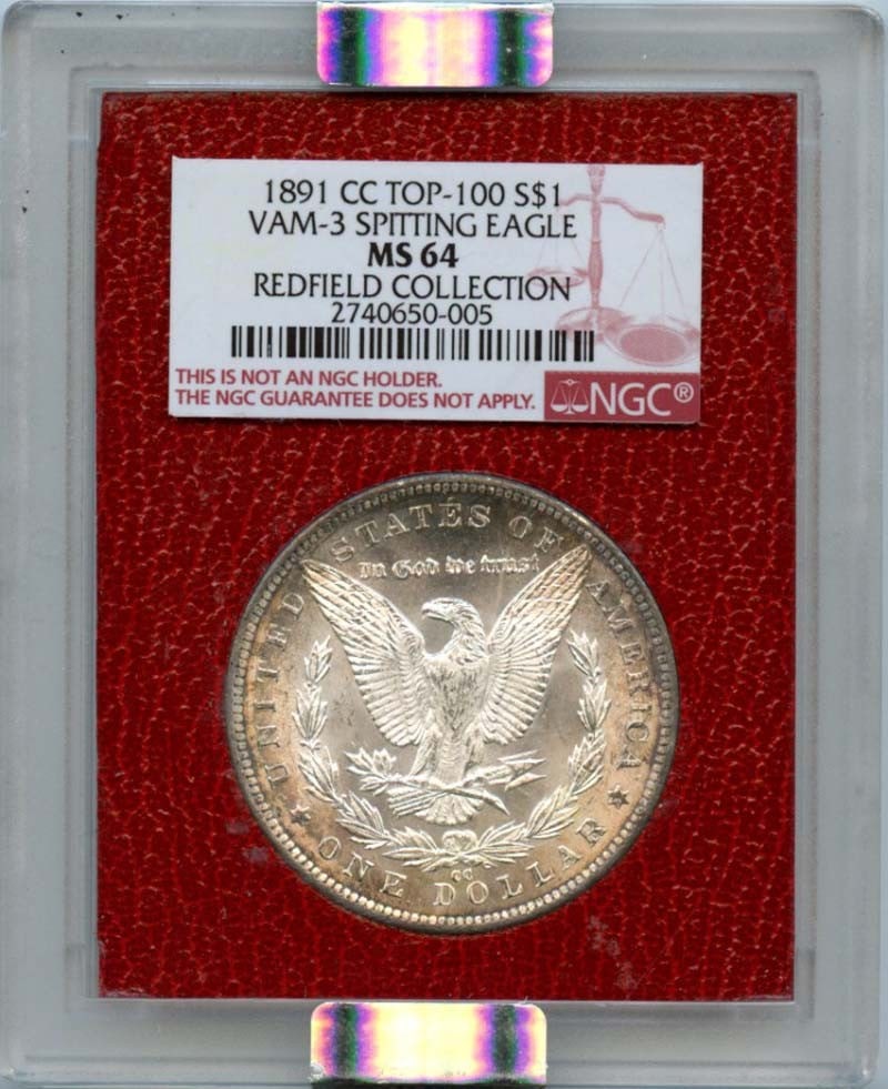 1891-CC Morgan Dollar Spitting Eagle NGC MS64 Uncirculated: 1891-CC Morgan Dollar Spitting Eagle NGC MS64 Uncirculated This 1891-CC Morgan Dollar, certified by NGC with a grade of MS64, is a remarkable piece from the Carson City Mint. Known for its iconic desi