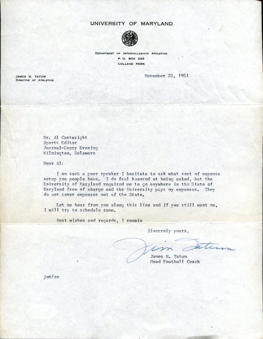 Big Jim Tatum Signed TLS Letter Autographed Football Beckett BAS C87854 (1 of 3)