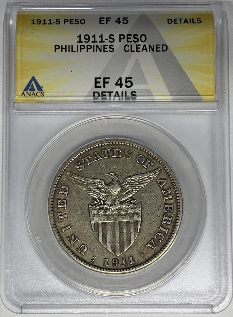 ANACS XF 45 Certified 1911-S U.S. Philippines Peso Coin (1 of 2)