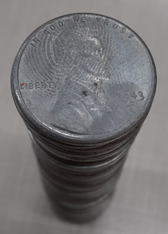 Roll of 50 1943-D Lincoln Steel Wheat Cents with Spots and Haze (1 of 3)