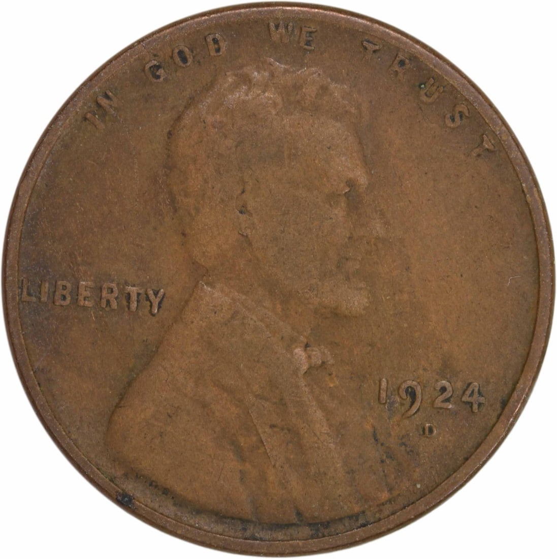 1924-D Lincoln Wheat Cent VF Uncertified Copper Coin: 1924-D Lincoln Wheat Cent VF Uncertified Copper Coin This 1924-D Lincoln Cent is a classic piece from the United States, featuring the iconic Lincoln Wheat design. It is graded as Very Fine (VF) and h