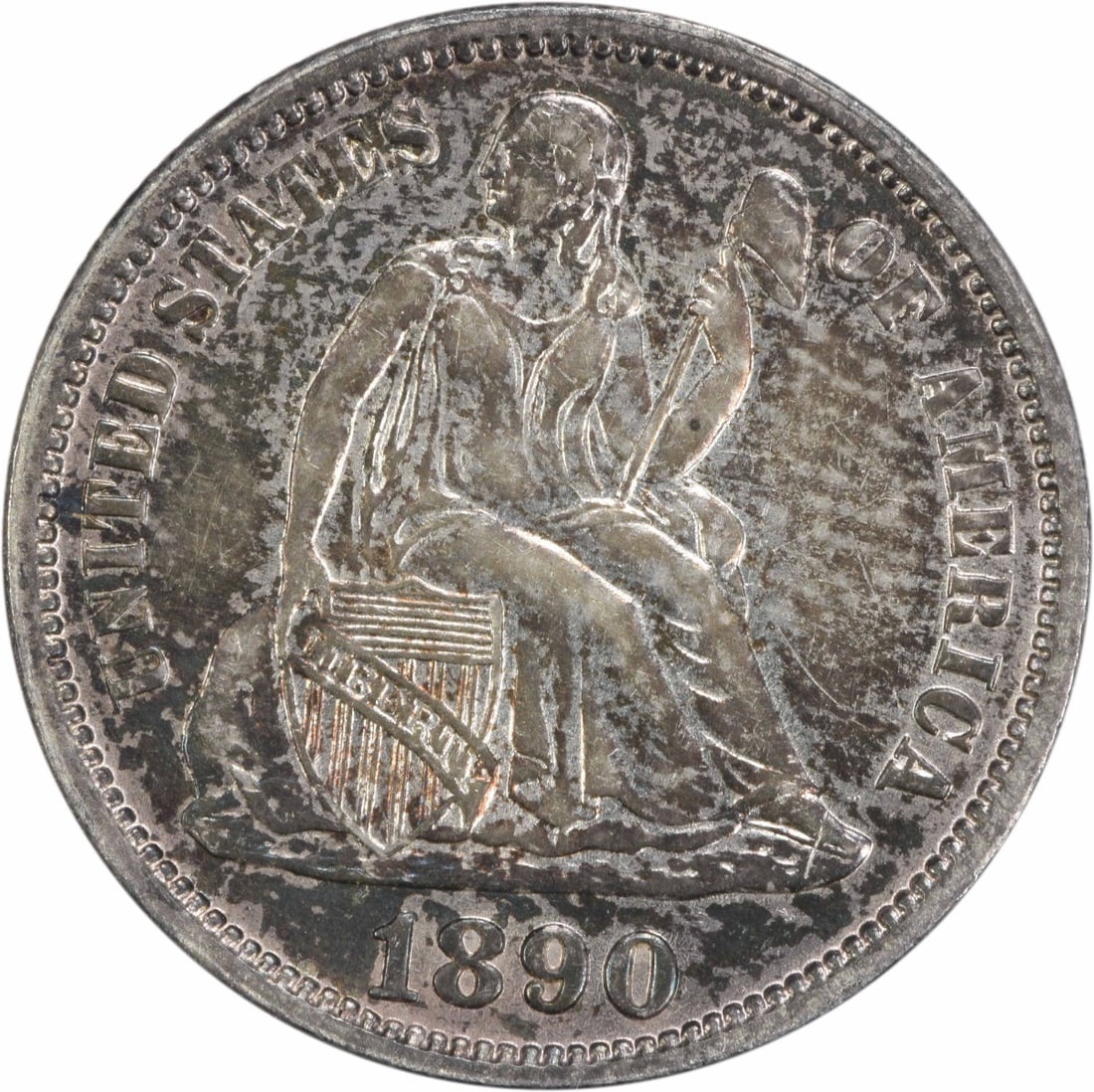 1890 Liberty Seated Silver Dime AU Uncertified 10C Philadelphia Mint: 1890 Liberty Seated Silver Dime AU Uncertified 10C Philadelphia Mint This 1890 Liberty Seated Silver Dime features a beautiful design by Christian Gobrecht, representing a significant piece of U.S. co