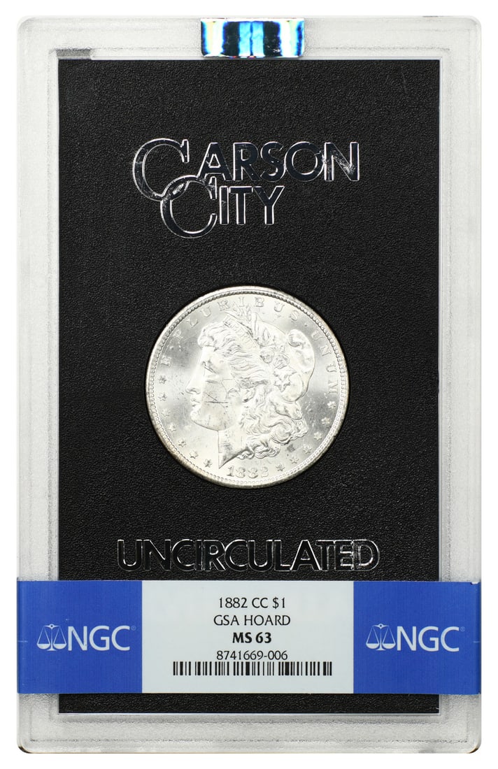 NGC MS63 Carson City 1882 Morgan Silver Dollar GSA Holder: NGC MS63 Carson City 1882 Morgan Silver Dollar GSA Holder This is an un-used 1882 Carson City Morgan Dollar graded MS63 by NGC. It is a $1 denomination coin from the Morgan Dollar series, featuring a 