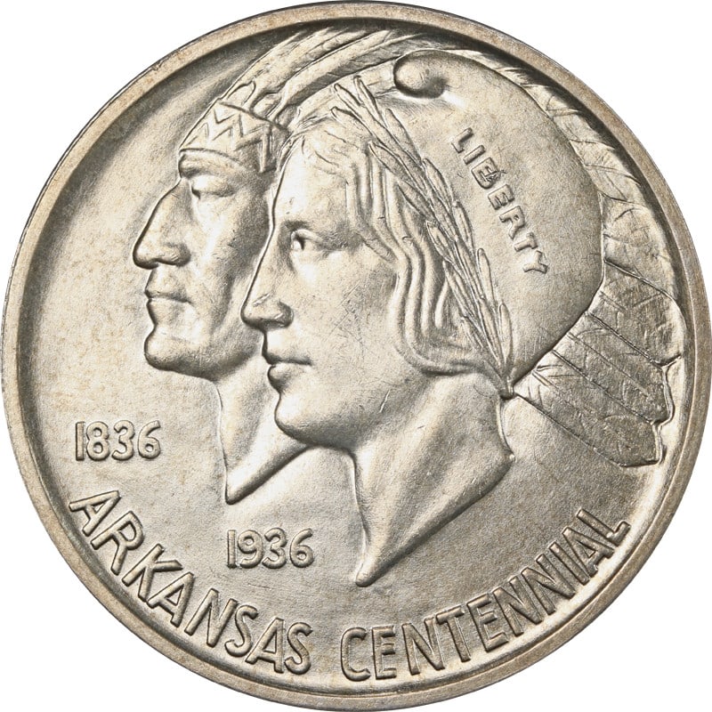 1937 San Francisco Silver Arkansas Commemorative Half Dollar Coin: 1937 San Francisco Silver Arkansas Commemorative Half Dollar Coin This is a 1937-S Arkansas commemorative half dollar from the United States. The coin is composed of silver with a fineness of 0.9 and 