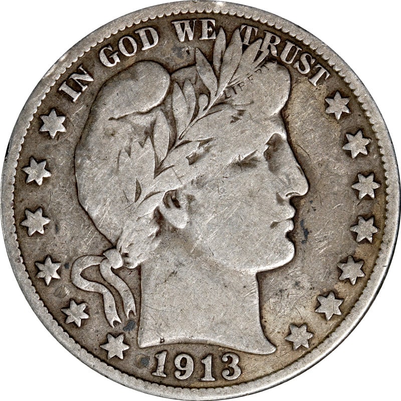 1913-S Barber Half Dollar Silver Coin Circulated: 1913-S Barber Half Dollar Silver Coin Circulated This 1913-S Barber Half Dollar is a notable piece of American numismatic history. It features a classic design that represents the artistry of its era.