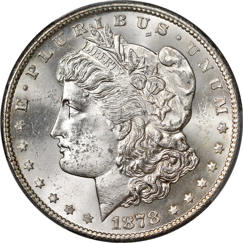 PCGS MS63 Plus 1878-S Silver Dollar San Francisco Mint Uncirculated: PCGS MS63 Plus 1878-S Silver Dollar San Francisco Mint Uncirculated This stunning 1878-S Morgan Silver Dollar is certified by PCGS with a grade of MS63+, showcasing exceptional luster and a strong str