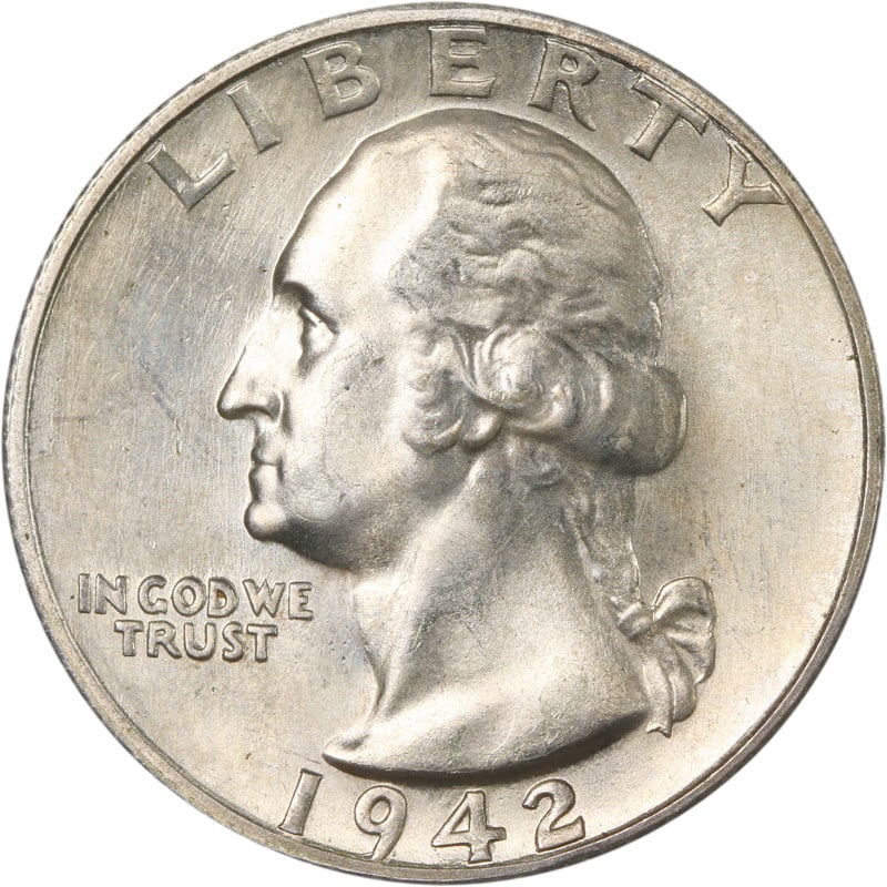 1942-S Washington Quarter 90% Silver Circulated Coin: 1942-S Washington Quarter 90% Silver Circulated Coin This 1942-S Washington Quarter is a classic piece of American numismatics. Made of silver with a fineness of 0.9, this quarter was minted in San Fr