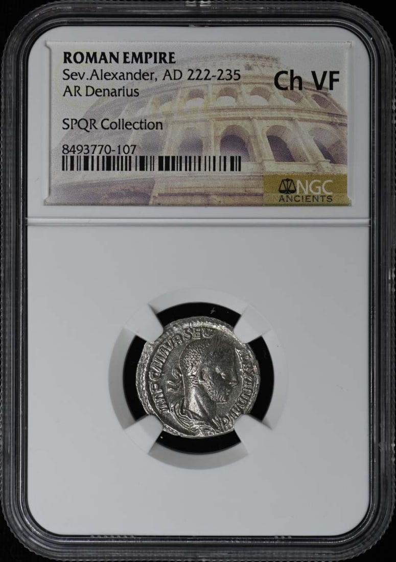 Roman Empire AR Denarius Silver Coin NGC VF30 Severus Alexander: Roman Empire AR Denarius Silver Coin NGC VF30 Severus Alexander This is a Roman Empire AR Denarius coin from the reign of Emperor Severus Alexander, dated AD 222-235. The coin has been certified by NG