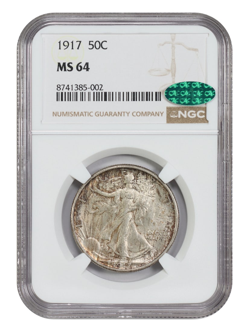 Walking Liberty Half Dollar 1917 NGC CAC MS64 Philadelphia 50C (1 of 4)
