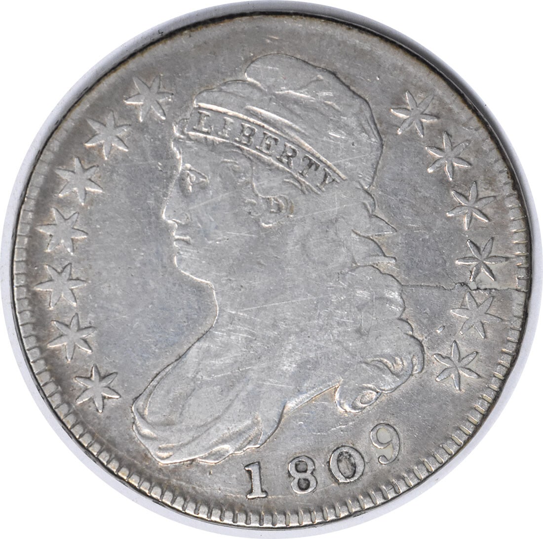 1809 Bust Silver Half Dollar 50C by John Reich Uncertified: 1809 Bust Silver Half Dollar 50C by John Reich Uncertified The 1809 Bust Silver Half Dollar features a stunning design by John Reich, representing a significant piece of American coinage history. This