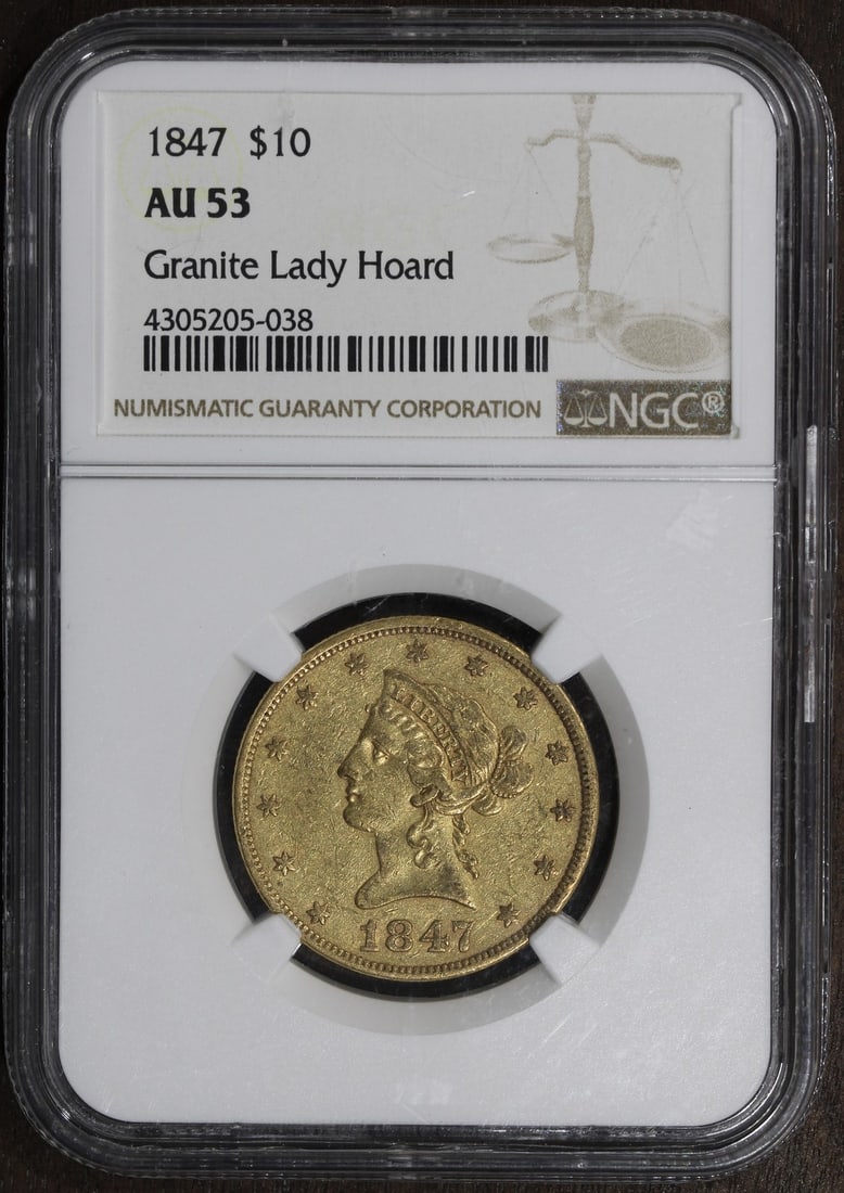 1847 AU53 $10 Liberty Head Gold Coin NGC Granite Lady Hoard (1 of 4)