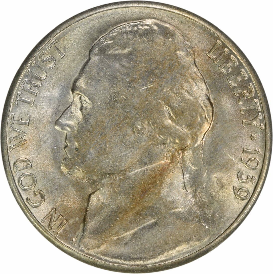 1939 S Five Cent Jefferson Copper Coin Reverse 1938 Choice BU Plus Uncertified: 1939 S Five Cent Jefferson Copper Coin Reverse 1938 Choice BU Plus Uncertified This is a 1939-S Jefferson Nickel featuring the reverse of 1938. The coin is in Choice Brilliant Uncirculated Plus condit
