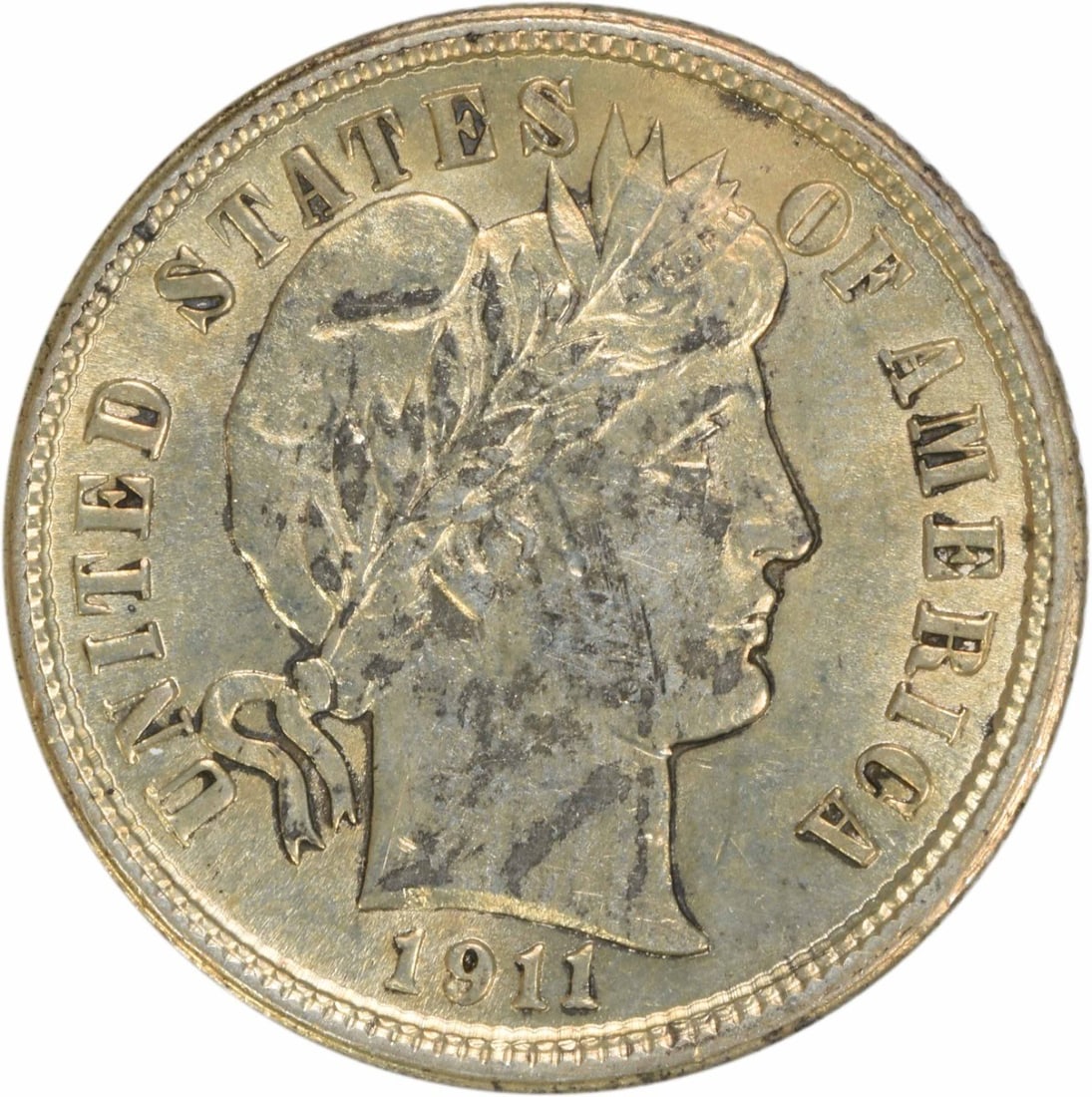 1911 Barber Silver Dime AU Uncertified 10C Philadelphia Mint: 1911 Barber Silver Dime AU Uncertified 10C Philadelphia Mint This 1911 Barber Silver Dime features a beautiful design by Charles E. Barber, showcasing the classic motifs of early 20th-century American