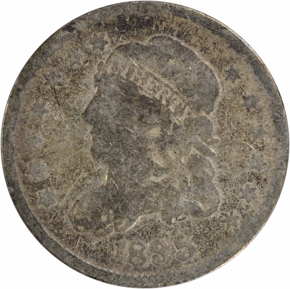 1835 Capped Bust Silver Half Dime G Uncertified Coin: 1835 Capped Bust Silver Half Dime G Uncertified Coin This 1835 Bust Silver Half Dime, designed by William Kneass, is a notable piece of American numismatic history. Minted in Philadelphia, this circul