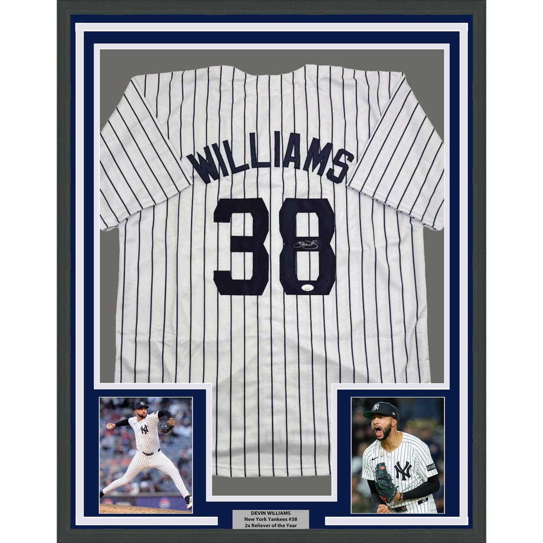Framed Devin Williams Autographed New York Yankees Jersey JSA COA 35x39: Framed Devin Williams Autographed New York Yankees Jersey JSA COA 35x39 Showcase your passion for baseball with this professionally framed and autographed Devin Williams New York Yankees jersey. Measu