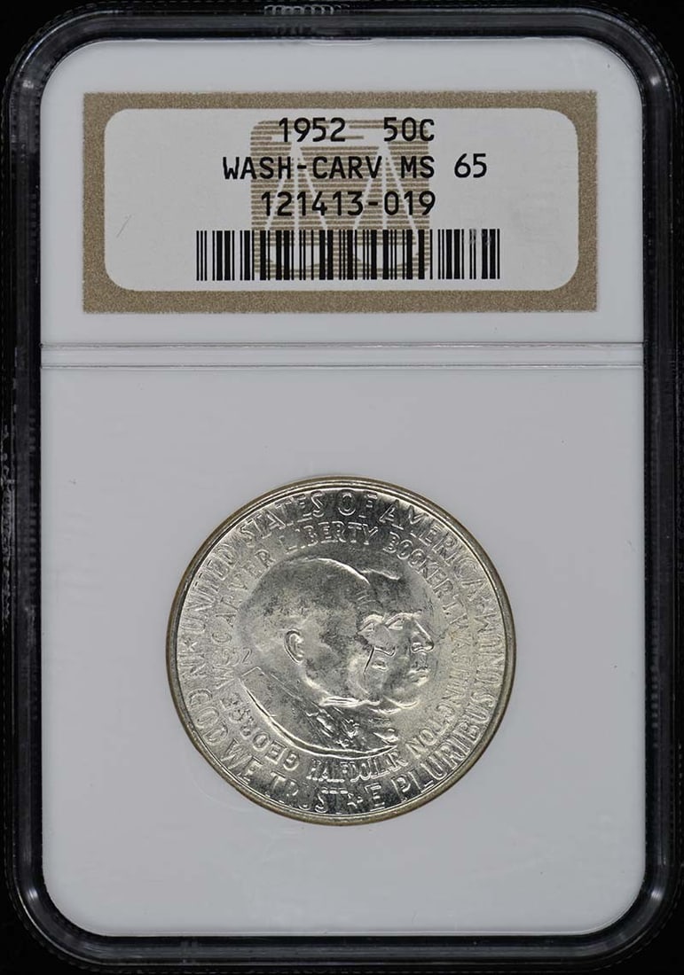 1952 Washington-Carver Silver Half Dollar NGC MS65 Philadelphia: 1952 Washington-Carver Silver Half Dollar NGC MS65 Philadelphia This is a 1952 Washington-Carver silver commemorative half dollar graded MS65 by NGC. The coin was minted in Philadelphia and is uncircu