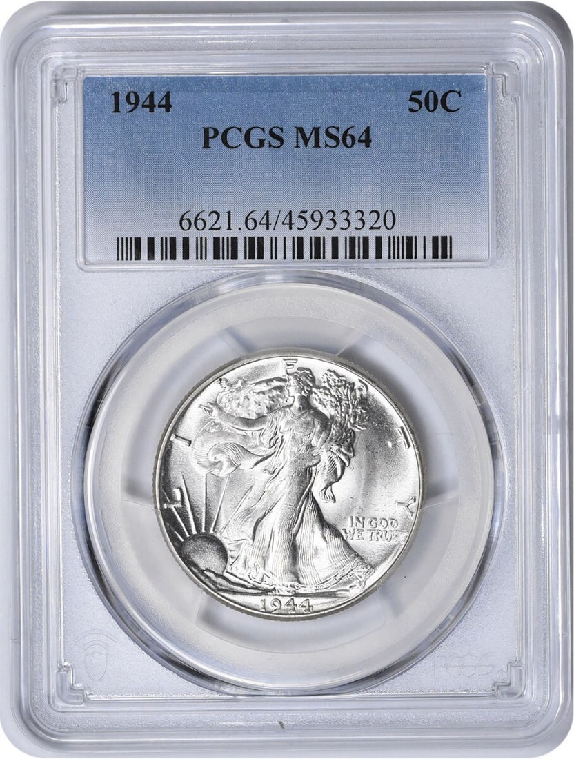 1944 Walking Liberty Half Dollar MS64 PCGS Uncirculated 90% Silver: 1944 Walking Liberty Half Dollar MS64 PCGS Uncirculated 90% Silver This 1944 Walking Liberty Silver Half Dollar is a stunning example of American coinage, graded MS64 by PCGS. Featuring the iconic des