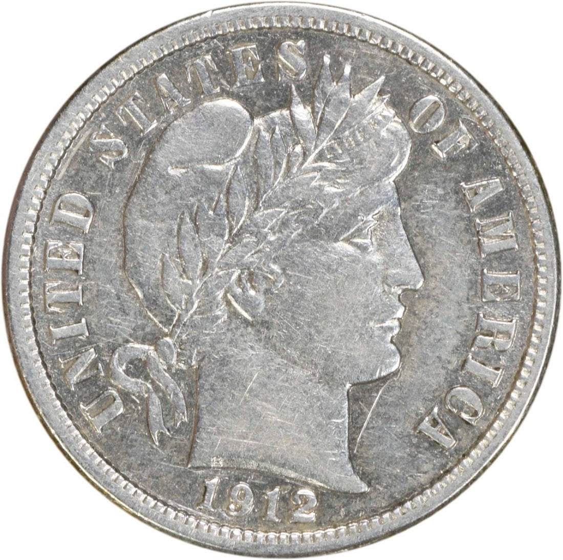 1912 Barber Silver Dime AU Uncertified Philadelphia Mint: 1912 Barber Silver Dime AU Uncertified Philadelphia Mint This 1912 Barber Silver Dime is an exquisite piece of American coinage, featuring the iconic design by Charles E. Barber. The coin is struck in