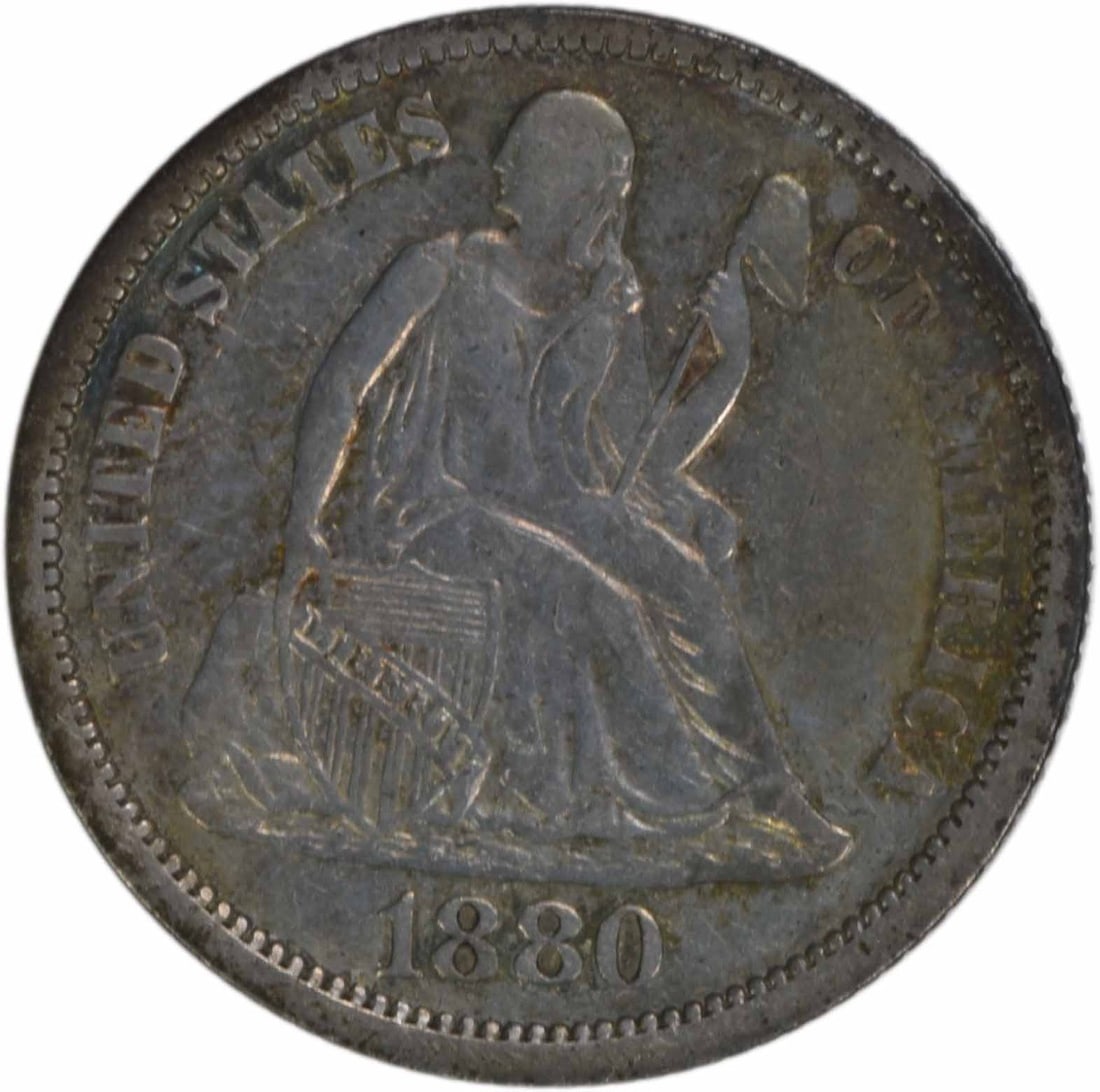 1880 Seated Liberty Dime EF Grade Uncertified US 10 Cent Coin: 1880 Seated Liberty Dime EF Grade Uncertified US 10 Cent Coin This 1880 Liberty Seated Silver Dime from the United States features the iconic design by Christian Gobrecht. Struck at the Philadelphia M