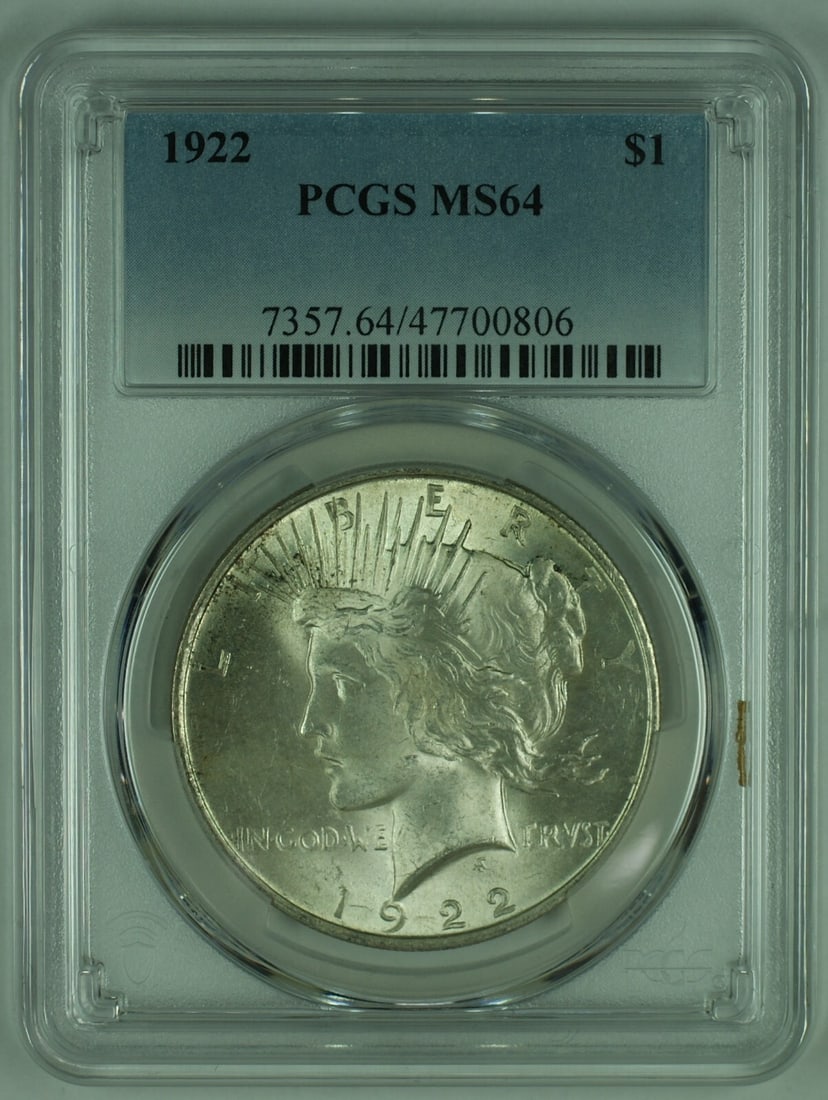 Four 1922 Peace Silver Dollar Coins PCGS Certified MS 64 (1 of 2)