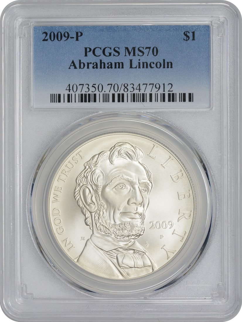 PCGS MS70 2009-P Silver Dollar Abraham Lincoln Commemorative Coin (1 of 2)