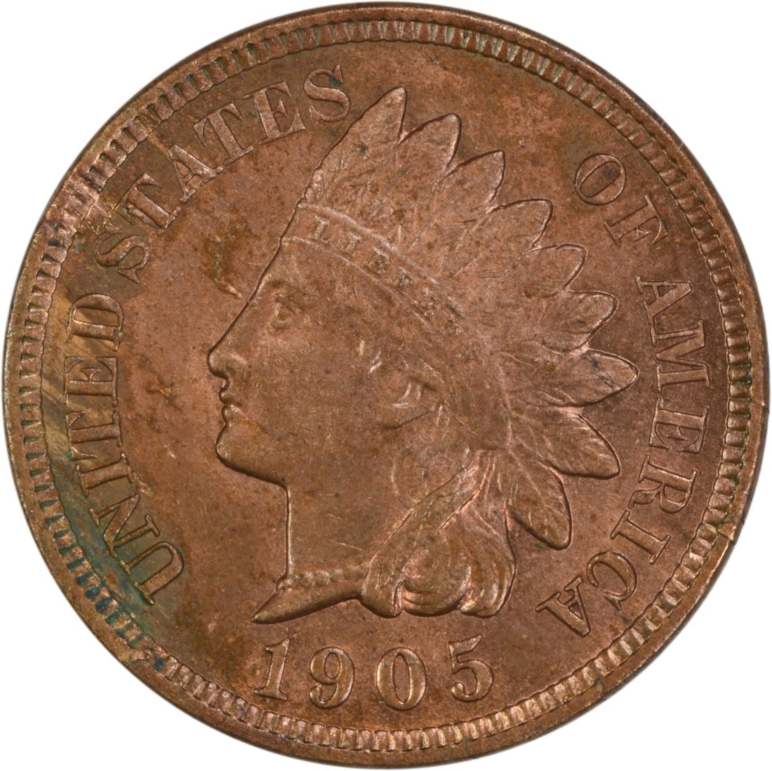 1905 Indian Head Cent Uncirculated Copper Coin No Mint Mark (1 of 2)