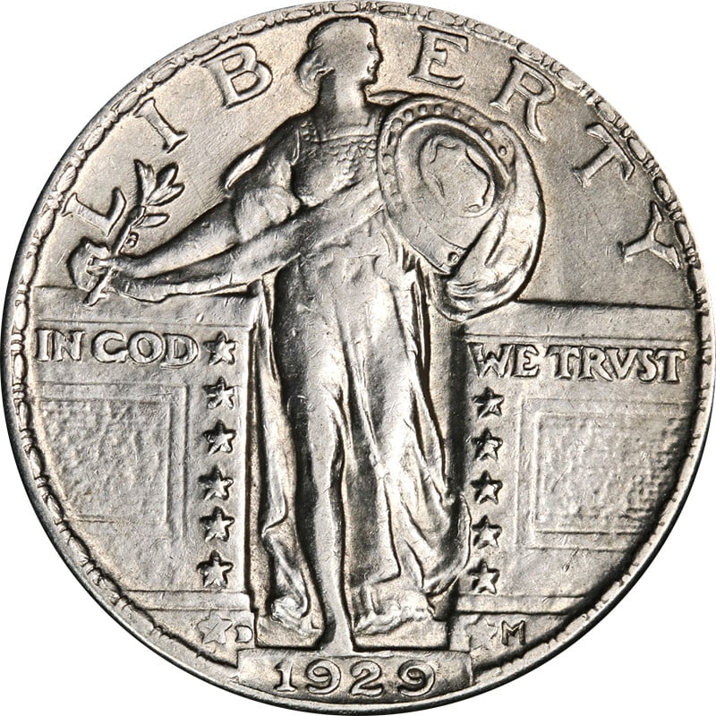 1929 Denver Mint Silver Standing Liberty Quarter Coin United States: 1929 Denver Mint Silver Standing Liberty Quarter Coin United States This is a 1929-D Standing Liberty Quarter from the United States, minted in Denver. The coin is composed of silver and is in circula