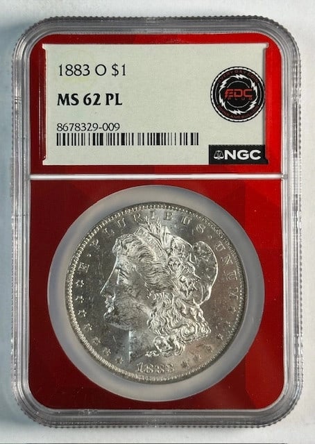 NGC MS62 PL 1883 Silver Dollar New Orleans Mint: NGC MS62 PL 1883 Silver Dollar New Orleans Mint This is an 1883 O Morgan Silver Dollar graded MS-62 Proof Like (PL) by NGC. The coin was minted in New Orleans and is composed of silver. It is uncircul