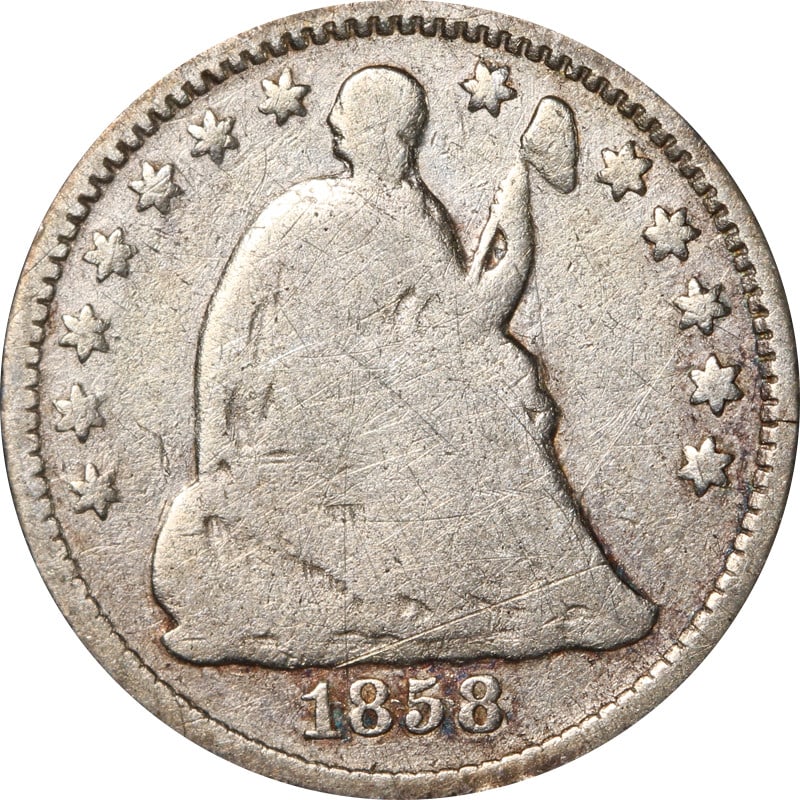 1858-P Seated Liberty Half Dime Over Inverted Date Silver Coin: 1858-P Seated Liberty Half Dime Over Inverted Date Silver Coin Discover a fascinating piece of numismatic history with this 1858-P Seated Liberty Half Dime featuring an over inverted date. This coin s