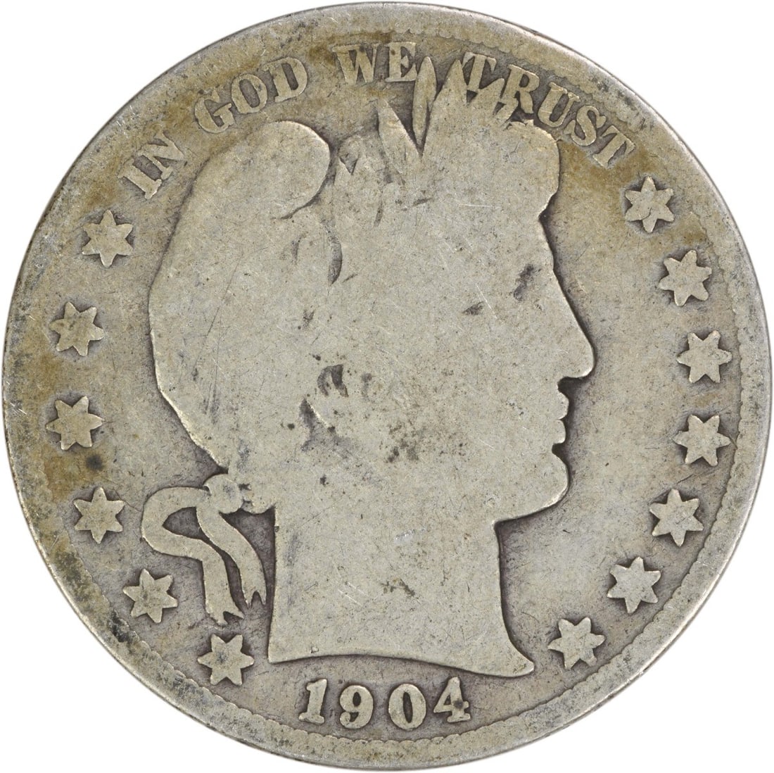 1904 San Francisco Barber Half Dollar 90 Percent Silver Uncertified: 1904 San Francisco Barber Half Dollar 90 Percent Silver Uncertified This is a 1904-S Barber Half Dollar coin from the United States, minted in San Francisco. The coin is circulated and uncertified, fe