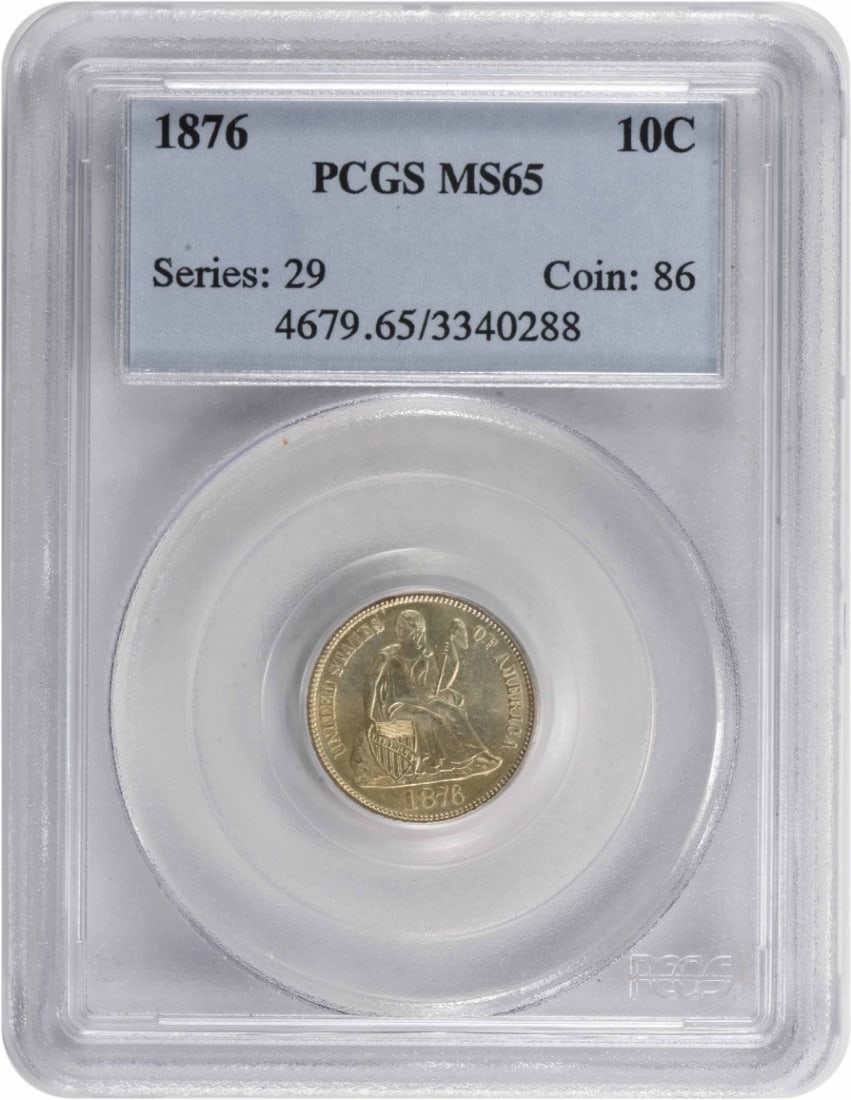 1876 Liberty Seated Dime MS65 PCGS 90% Silver Uncirculated: 1876 Liberty Seated Dime MS65 PCGS 90% Silver Uncirculated This 1876 Liberty Seated Silver Dime is an exquisite piece of numismatic history, graded MS65 by PCGS, ensuring its high quality and appeal t