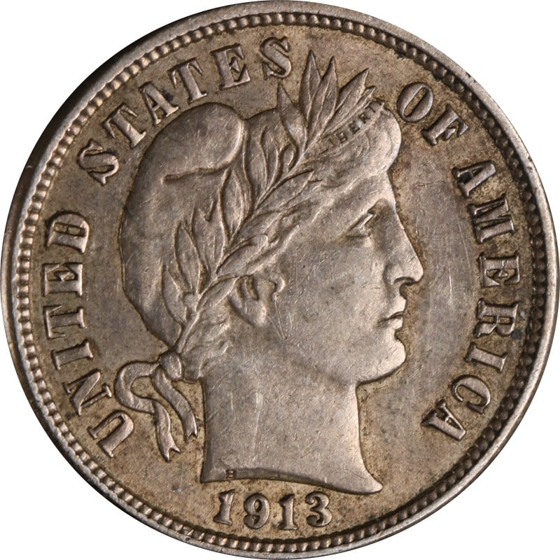1913 Silver Dime from Philadelphia Barber Series: 1913 Silver Dime from Philadelphia Barber Series This is a 1913 Barber Dime minted in Philadelphia. The coin is made of silver and is in circulated, pre-owned condition. It is uncertified and originat