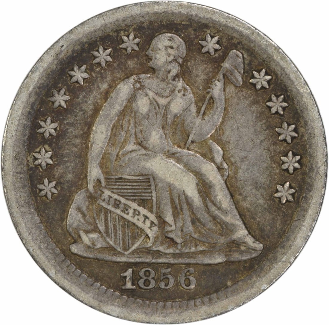 1856 Liberty Seated Half Dime 90% Silver Uncertified EF: 1856 Liberty Seated Half Dime 90% Silver Uncertified EF This 1856 Liberty Seated Half Dime is a remarkable piece of numismatic history. Struck in Philadelphia, this coin features the iconic seated Lib