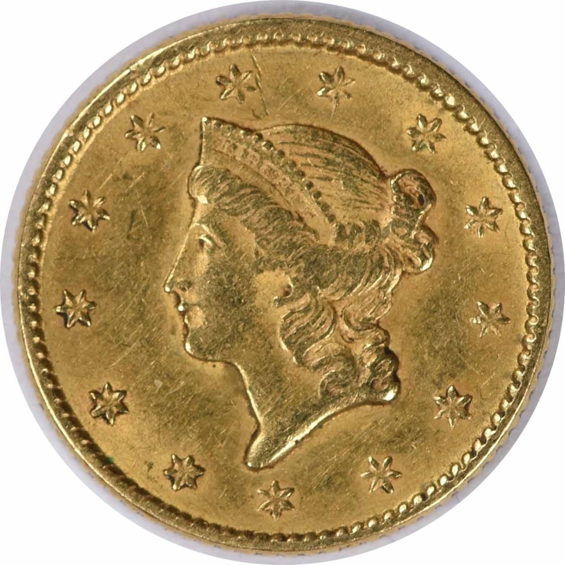 1851 $1 Gold Type 1 Coin by Longacre Uncertified: 1851 $1 Gold Type 1 Coin by Longacre Uncertified This 1851 $1 Gold Type 1 coin, featuring a design by James Barton Longacre, showcases exceptional craftsmanship from the Philadelphia mint. Struck with