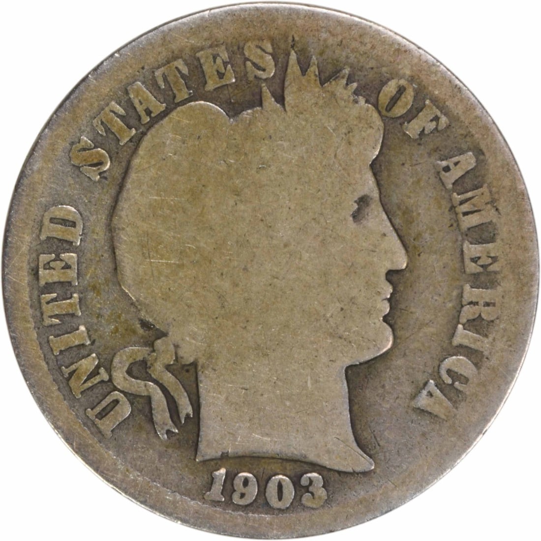 1903-S Barber Silver Dime 10C Uncertified Circulated Coin: 1903-S Barber Silver Dime 10C Uncertified Circulated Coin This 1903-S Barber Silver Dime is a remarkable piece of American numismatic history. Minted in San Francisco, this circulated coin features th