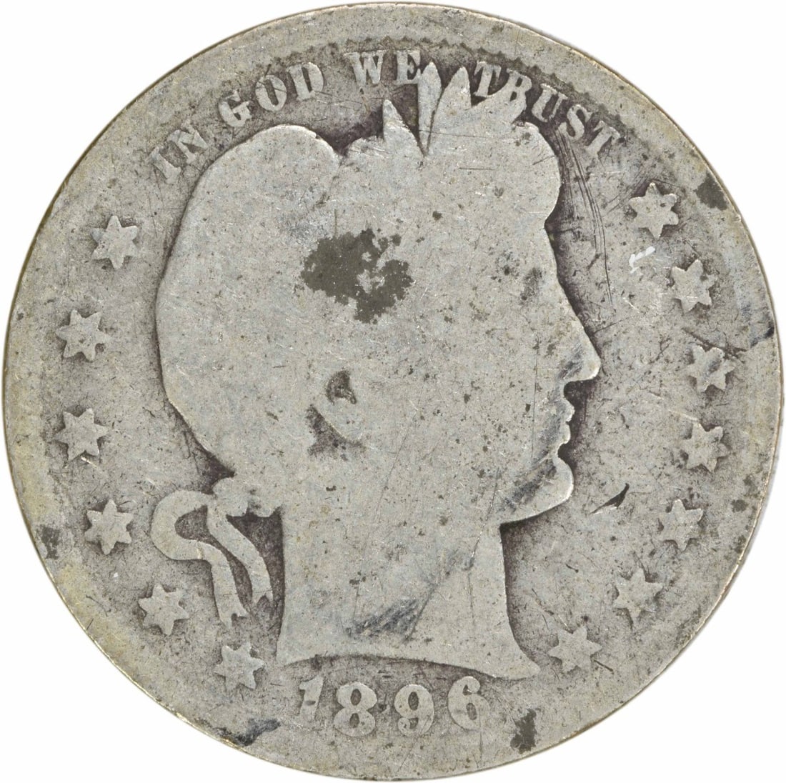 1896-O Barber Quarter 90% Silver G Uncertified 25C: 1896-O Barber Quarter 90% Silver G Uncertified 25C This 1896-O Barber Silver Quarter is a notable piece from the New Orleans Mint, featuring a classic design by Charles E. Barber. Crafted from 90% sil