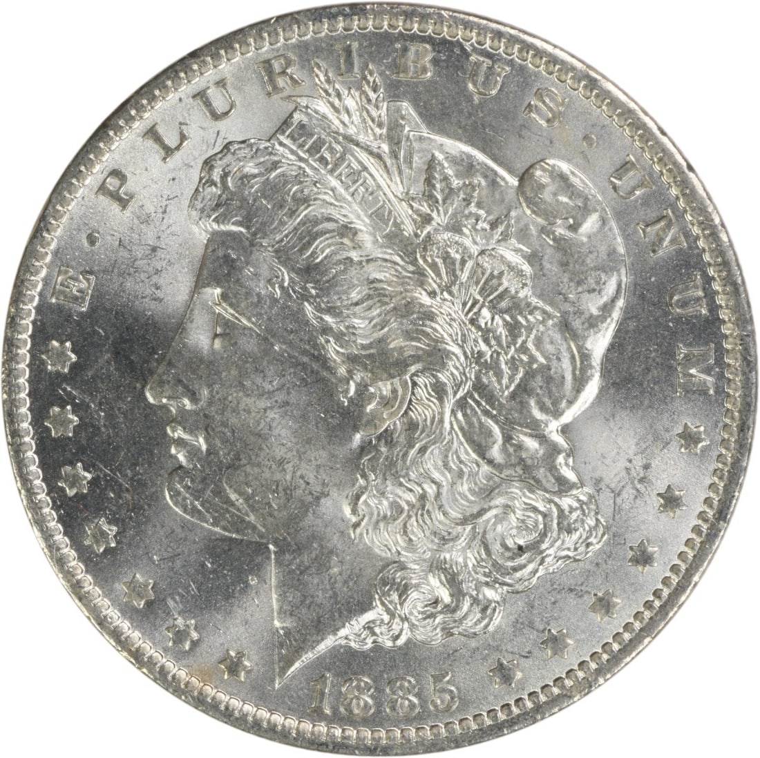 Brilliant Uncirculated 1885-O Silver Morgan Dollar Uncertified US Coin: Brilliant Uncirculated 1885-O Silver Morgan Dollar Uncertified US Coin This is an 1885-O Morgan Silver Dollar from the New Orleans Mint. The coin is uncirculated, in Brilliant Uncirculated (BU) grade,