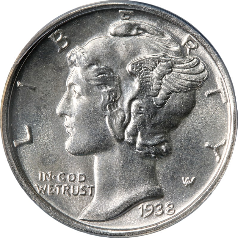 ANACS MS64 FSB 1938-S Silver Mercury Dime Uncirculated Blast White: ANACS MS64 FSB 1938-S Silver Mercury Dime Uncirculated Blast White This 1938-S Mercury Dime is graded ANACS MS64 FSB and features a blast white appearance with impressive luster and a strong strike. T