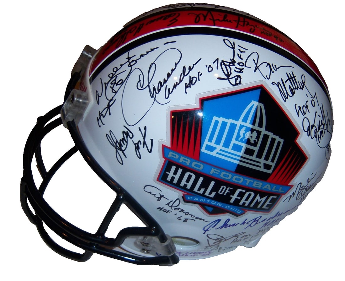 Full Size Football Helmet Signed by 37 Including Olsen Irvin Gibbs JSA COA: Full Size Football Helmet Signed by 37 Including Olsen Irvin Gibbs JSA COA This is a full-size replica football helmet featuring 37 signatures, including Merlin Olsen, Michael Irvin, and Joe Gibbs. Th