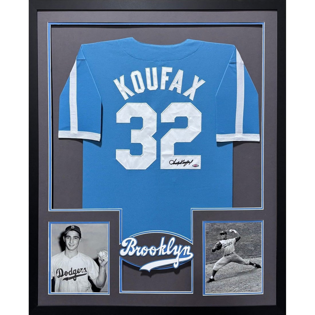Sandy Koufax Signed Framed Brooklyn Dodgers Jersey Steiner COA: Sandy Koufax Signed Framed Brooklyn Dodgers Jersey Steiner COA This exquisite framed jersey features the legendary Sandy Koufax, a celebrated player of the Brooklyn Dodgers. Authenticated by Steiner, 