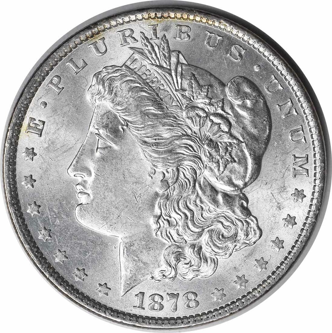1878 Morgan Dollar Silver Coin 7 Tail Feathers Reverse of 1879 Choice BU Uncertified: 1878 Morgan Dollar Silver Coin 7 Tail Feathers Reverse of 1879 Choice BU Uncertified This 1878 Morgan Silver Dollar features the 7 Tail Feathers Reverse of 1879 design. It is a choice brilliant uncirc