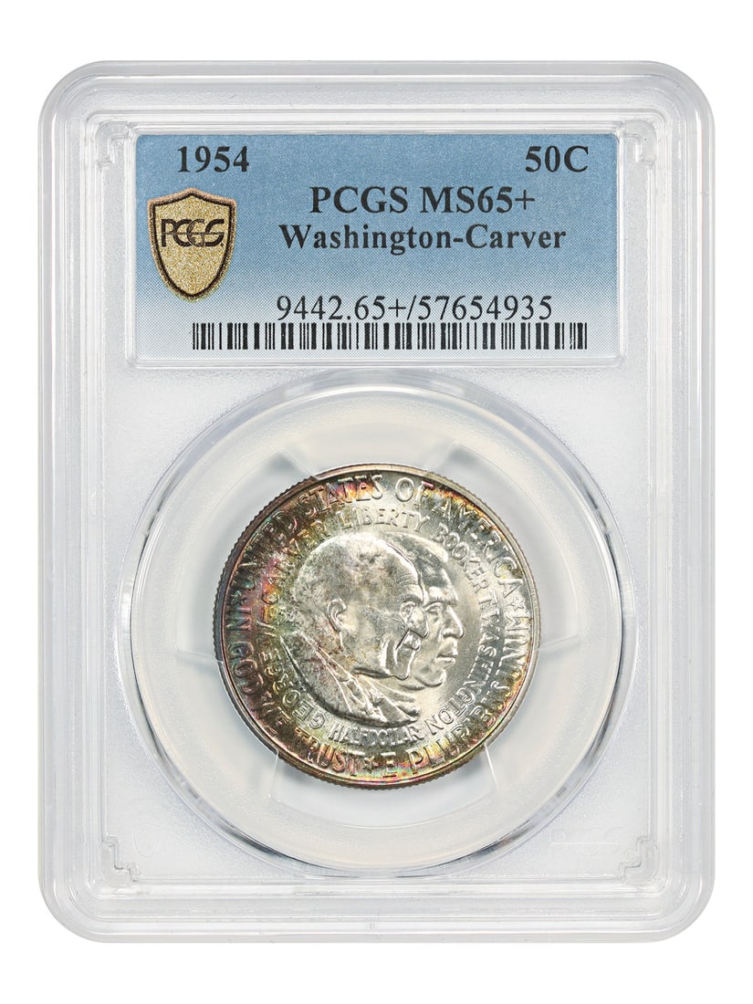 1954 Washington Carver Half Dollar PCGS MS65 Plus Silver Commemorative Coin: 1954 Washington Carver Half Dollar PCGS MS65 Plus Silver Commemorative Coin This 1954 Washington-Carver 50C is a classic silver commemorative coin, certified by PCGS with a grade of MS65+. Issued by t