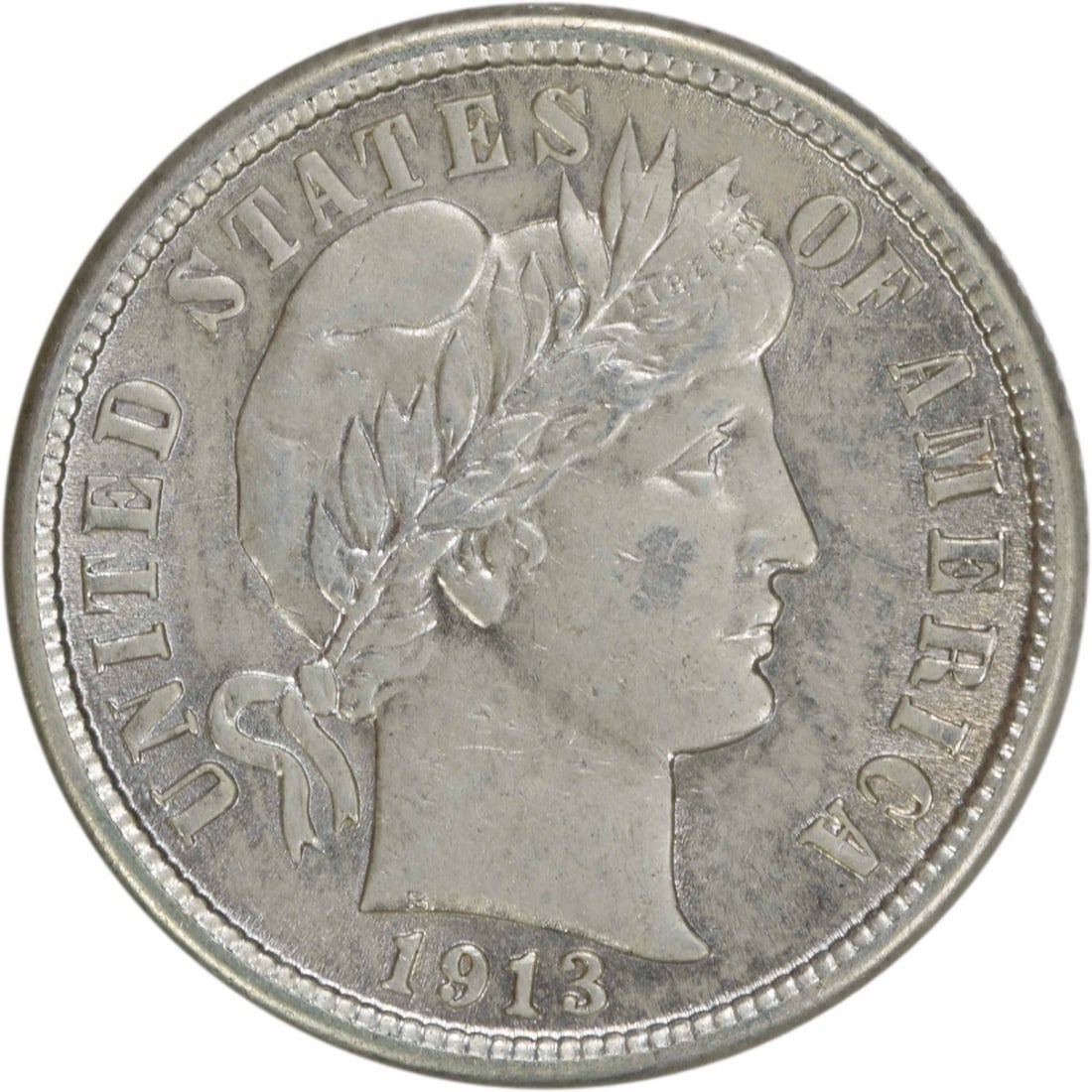 1913 Barber Silver Dime AU Uncertified 10C Coin: 1913 Barber Silver Dime AU Uncertified 10C Coin This 1913 Barber Silver Dime is a stunning piece of American numismatic history. Struck at the Philadelphia Mint, this coin showcases the artistry of de