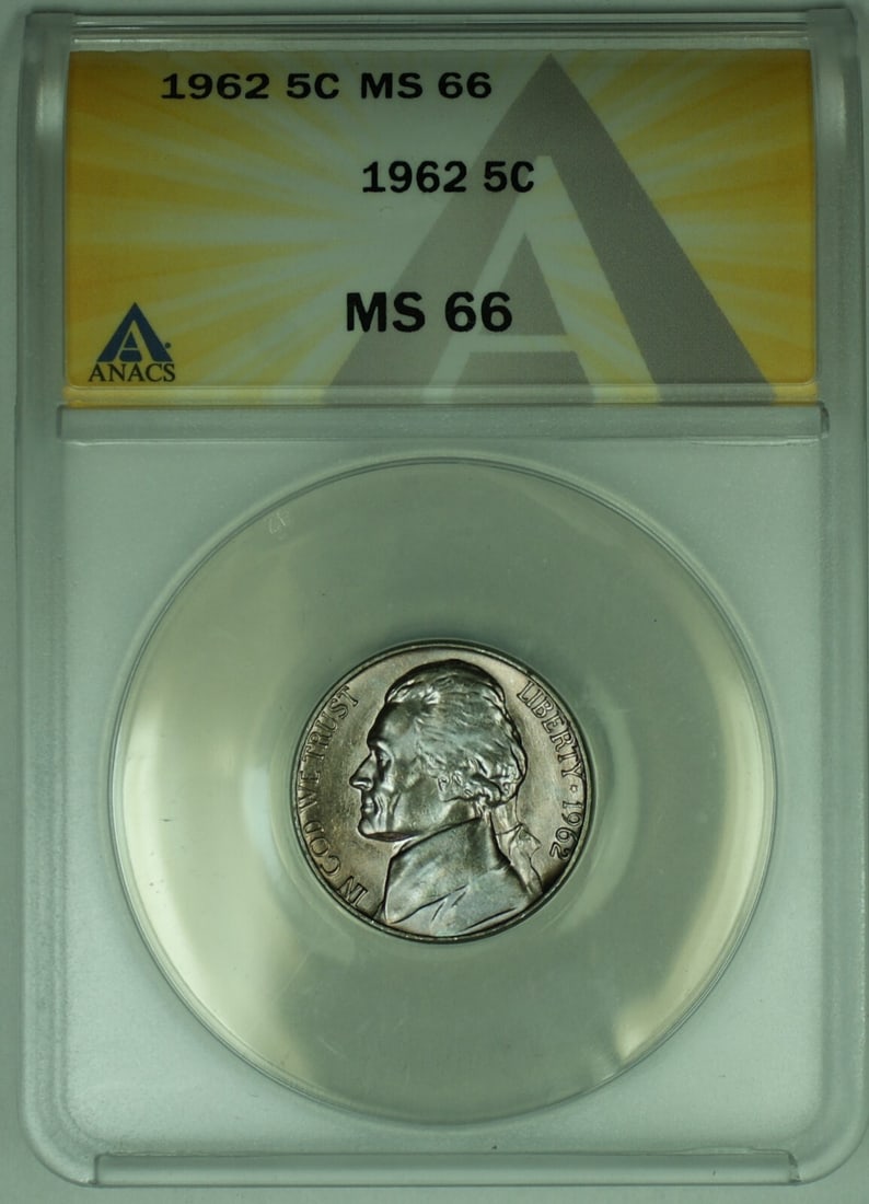ANACS MS 66 1962 Jefferson Nickel 5 Cent Toned Uncirculated Coin (1 of 2)